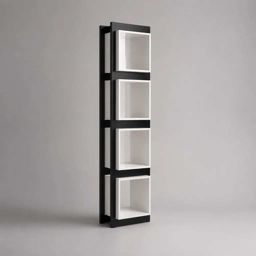 Libreria a colonna rettangolare in MDF con 4 vani, nero e bianco, 40 x 30 x 180 cm