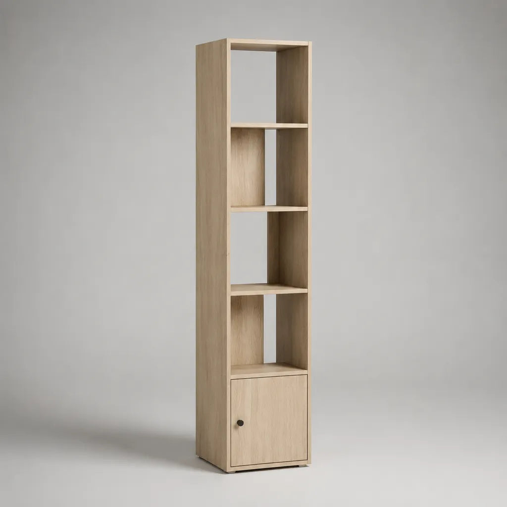 Libreria a colonna con 4 vani e anta in pannello truciolare, rovere chiaro, 40 × 30 × 180 cm