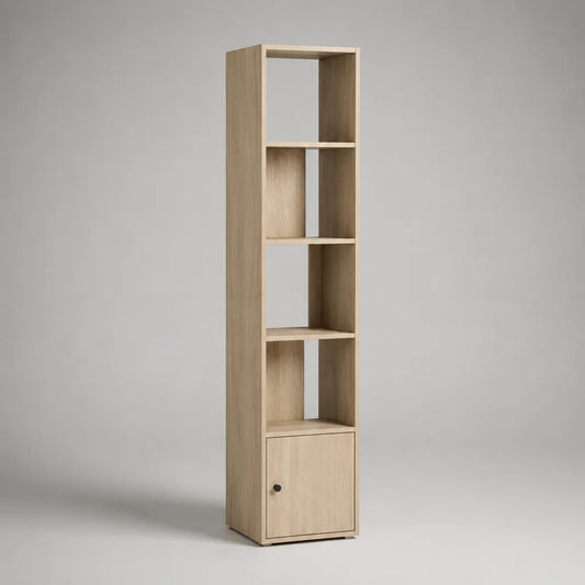 Libreria a colonna con 4 vani e anta in pannello truciolare, rovere chiaro, 40 × 30 × 180 cm