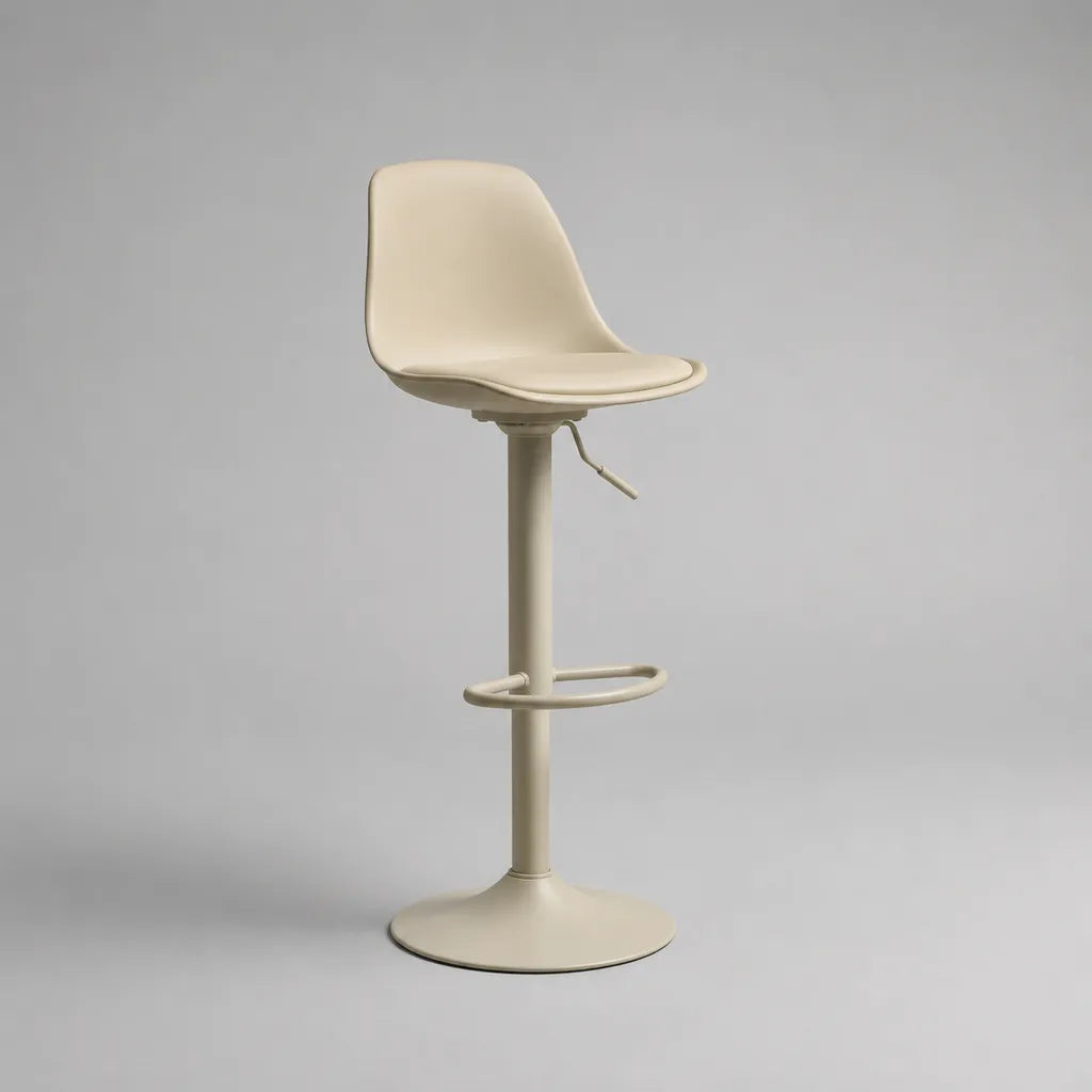 Sgabello da bar girevole regolabile in altezza con seduta in PU e base in acciaio, beige, 46 x 48 x 84-105 cm