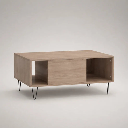 Tavolino da caffè rettangolare in MDF e acciaio nero, effetto rovere, 100 x 50 x 45 cm