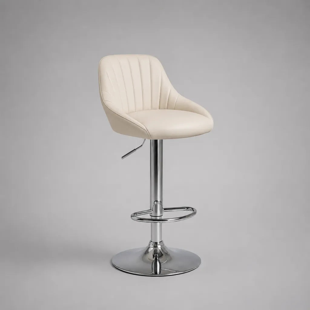 Sgabello da bar girevole regolabile in similpelle crema e acciaio cromato, 52 x 50 x 86-106 cm