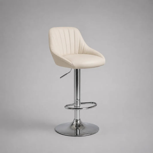 Sgabello da bar girevole regolabile in similpelle crema e acciaio cromato, 52 x 50 x 86-106 cm