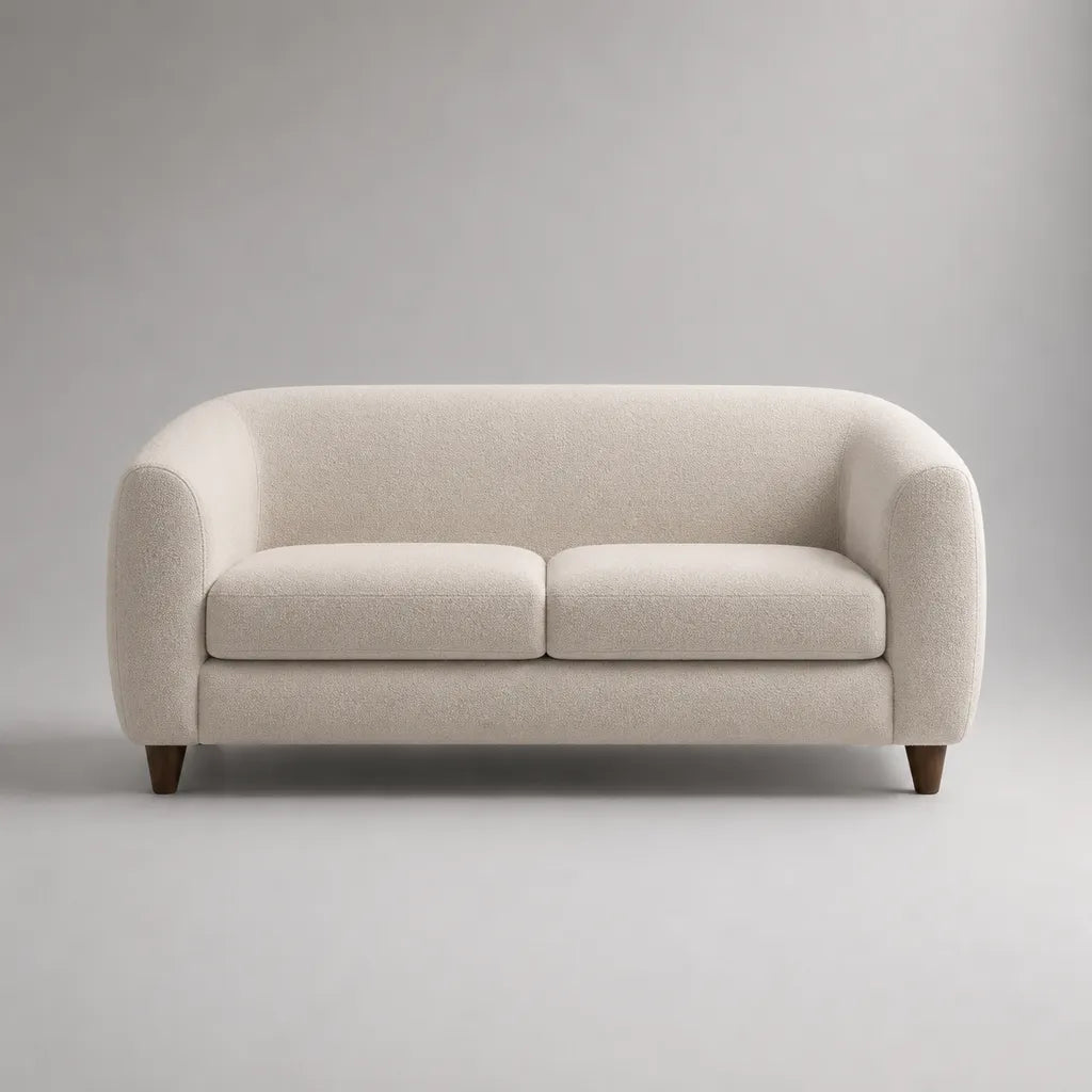 Divano a 2 posti in tessuto bouclé avorio con profilo arrotondato, 160 x 82 x 76 cm