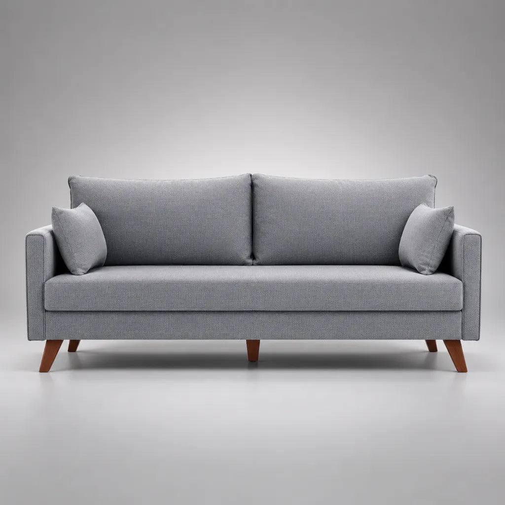 Divano rettangolare a 3 posti in tessuto grigio chiaro, 200 × 84 × 86 cm