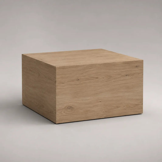 Tavolino laterale quadrato in MDF impiallacciato rovere naturale, 60 × 60 × 45 cm